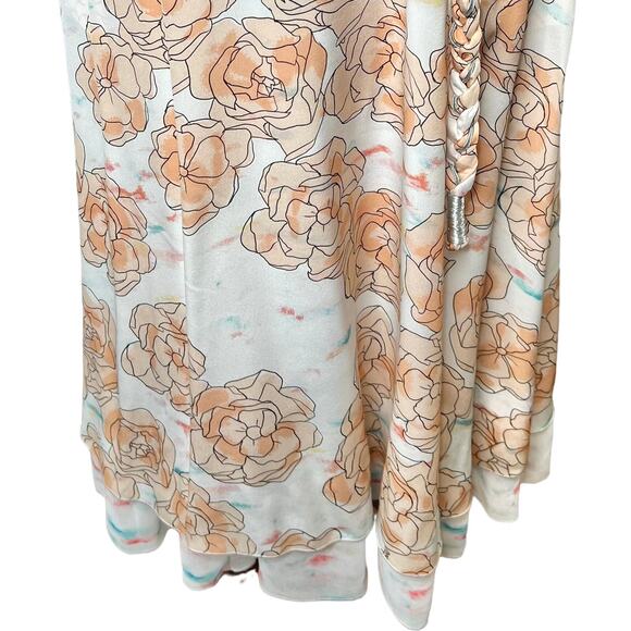 Dyvna Chacha Dress Womens Size 10 Peach Floral Braided Strap Belted Silk Midi - Picture 8 of 16